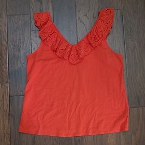 NWT Crown & Ivy women's sleeveless top with eyelet ruffle neckline size 1X